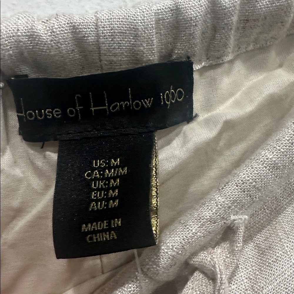 House of Harlow 1960 wide leg Pants Linen Tropical Size M red beige pockets - Picture 5 of 10